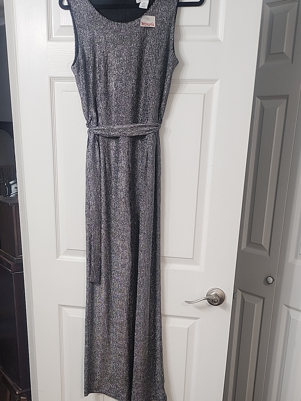 Size S Sleeveless stretchy Silver Metallic jumpsuit with Waist Tie